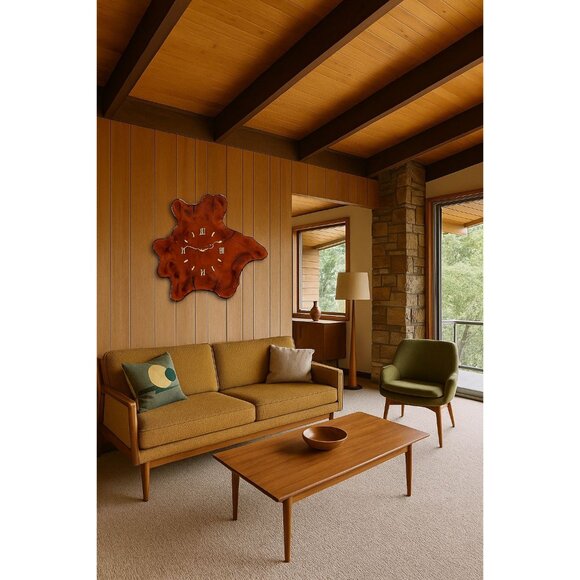 Vintage Live Edge Cypress Wall Clock – Natural Wood Slab Clock, Rustic 1970s Dec - Picture 10 of 12